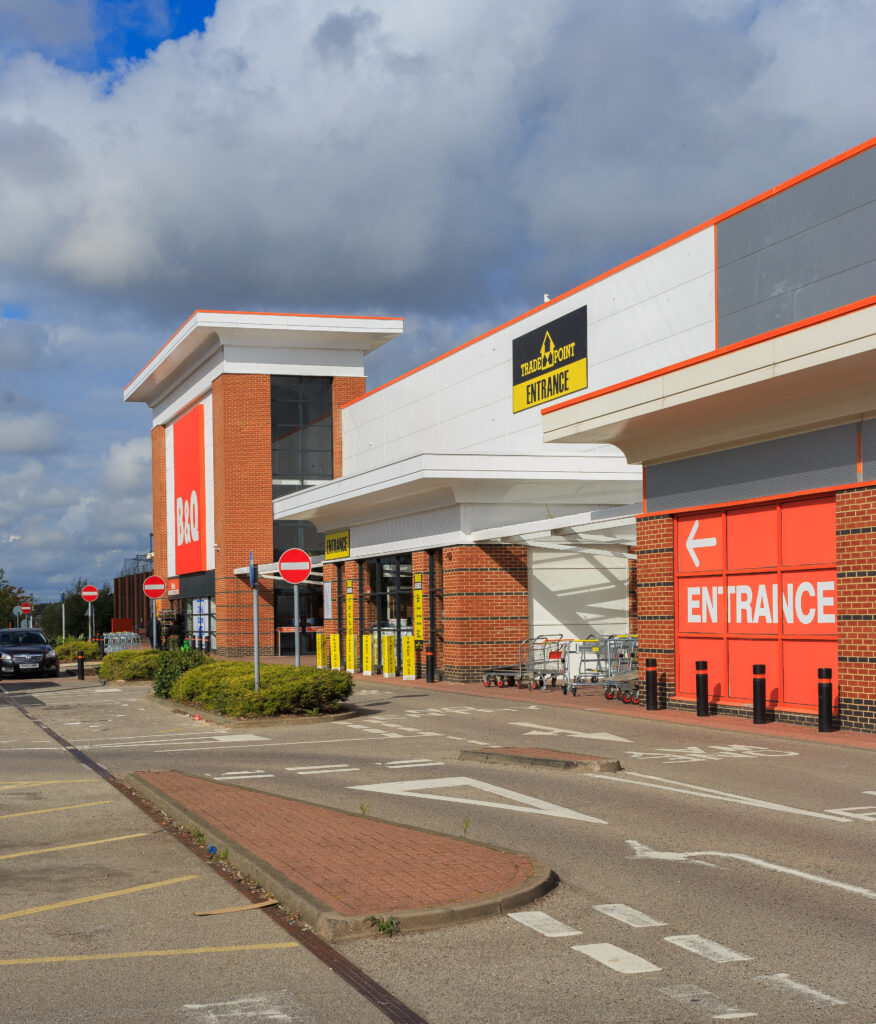 Exterior of B&Q Trimdon Street, Sunderland, showing the Trade Point entrance and car park