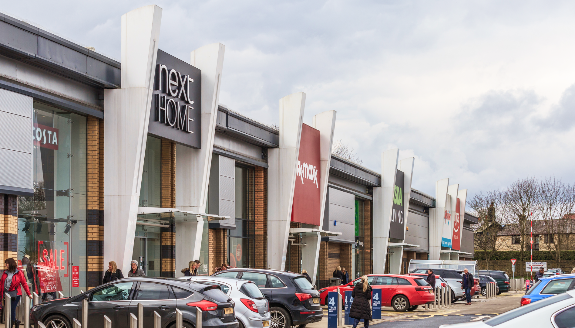 Westside Shopping Park unit fronts including Next Home, Costa and TK Maxx